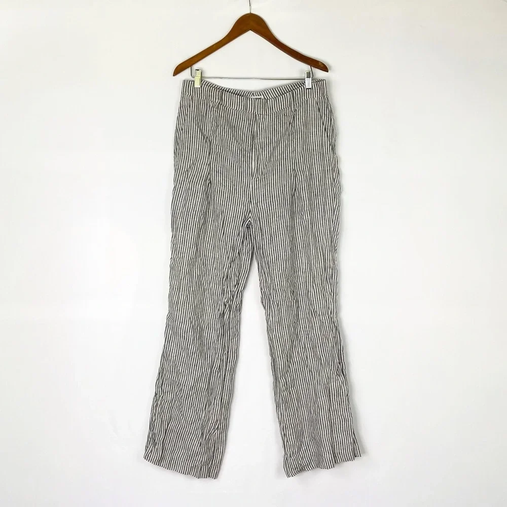 Reformation Cello Wide Leg Linen Pants Stripes Size 12‎ High Waisted Black White